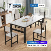 Modern Marble Dining Table Set with 4 Chairs - 120cm