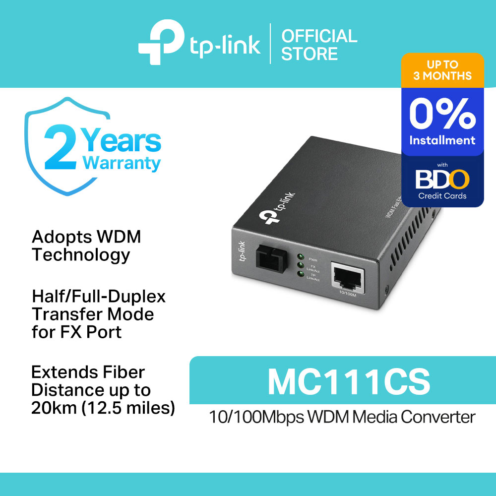 TP-Link Official Store / MC111CS / 10/100Mbps WDM Single-mode Fiber Media Ethernet Converter for Internet
