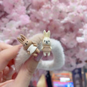 New Cute Bunny Milk Tea Color Plush Hair Ring Tie Ponytail Rubber Band Head Rope Hair Accessory A