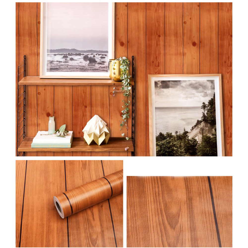 Brown Door Sticker Vinyl Decorative Doors Wood Grain 3D Walkway Scenery  Adhesive Wallpaper For Door Steel Front Deur Stickers