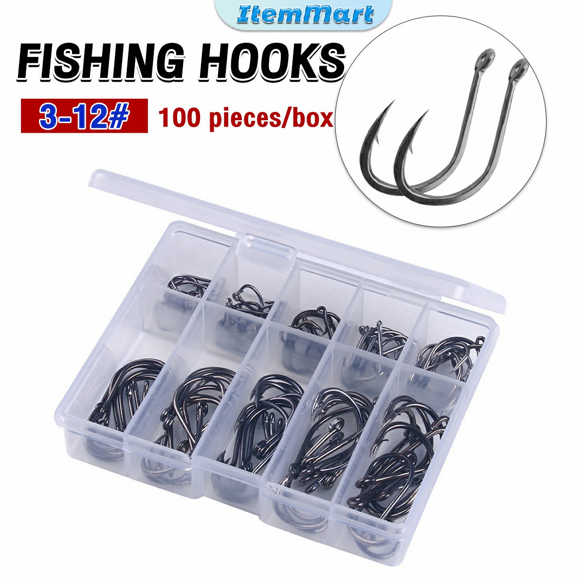 ItemMart 100Pcs Stainless Barbed Fishing Hooks Set