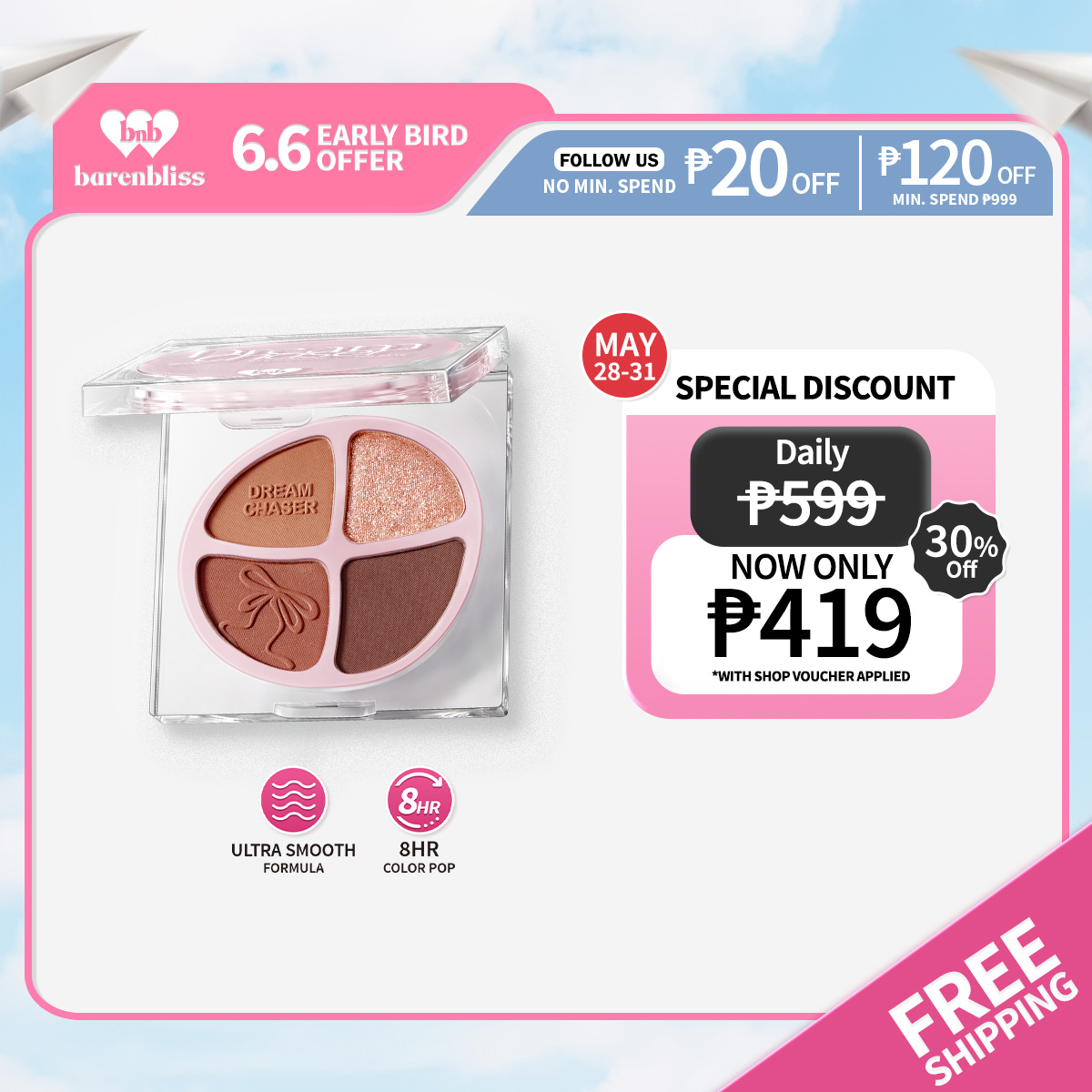 Discount on Barenbliss  shoes - SKU: Barenbliss Bnb Dream Chaser Quad Eyeshadow Palette | Pigmented | Matte & Shimmer | Multi-Use | High 