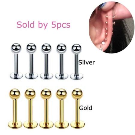 5pcs Tragus Helix Labret Earrings - 16G Cartilage Studs