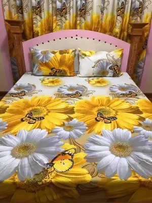 Printed Bed Sheet - (Printed Canadian Cotton with 2 Pillow Cases) Tropical and Floral Designs (1)