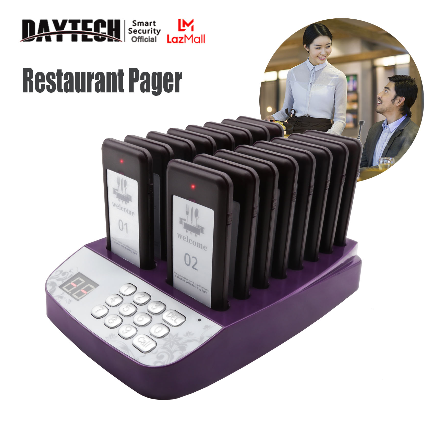 DAYTECH Queue Calling System Wireless Restaurant Calling System Table Buzzer Order Buzzer Queue Number System 1 Keyboard Host With 16 PCS Pager Receivers Vibrating Call Buzzer for Restaurant/Cafe/Shop RP01