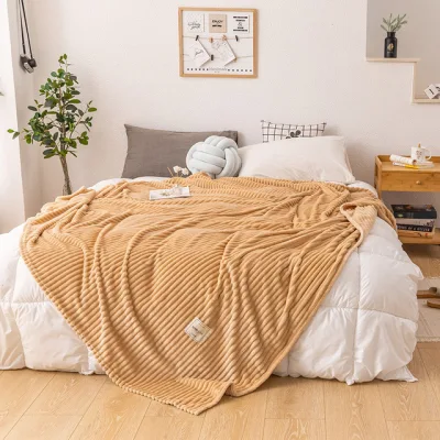 Soft Blanket Plush Flannel Blanket Queen size Stripe Coral Fleece Solid Color Kumot Soft Blanket double size (4)