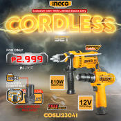 INGCO 12V Cordless Drill and 810W Electric Impact Drill