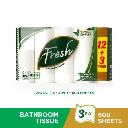 FRESH ECO-PULP BATHROOM TISSUE 3PLY 200 PULLS 600S 12+3