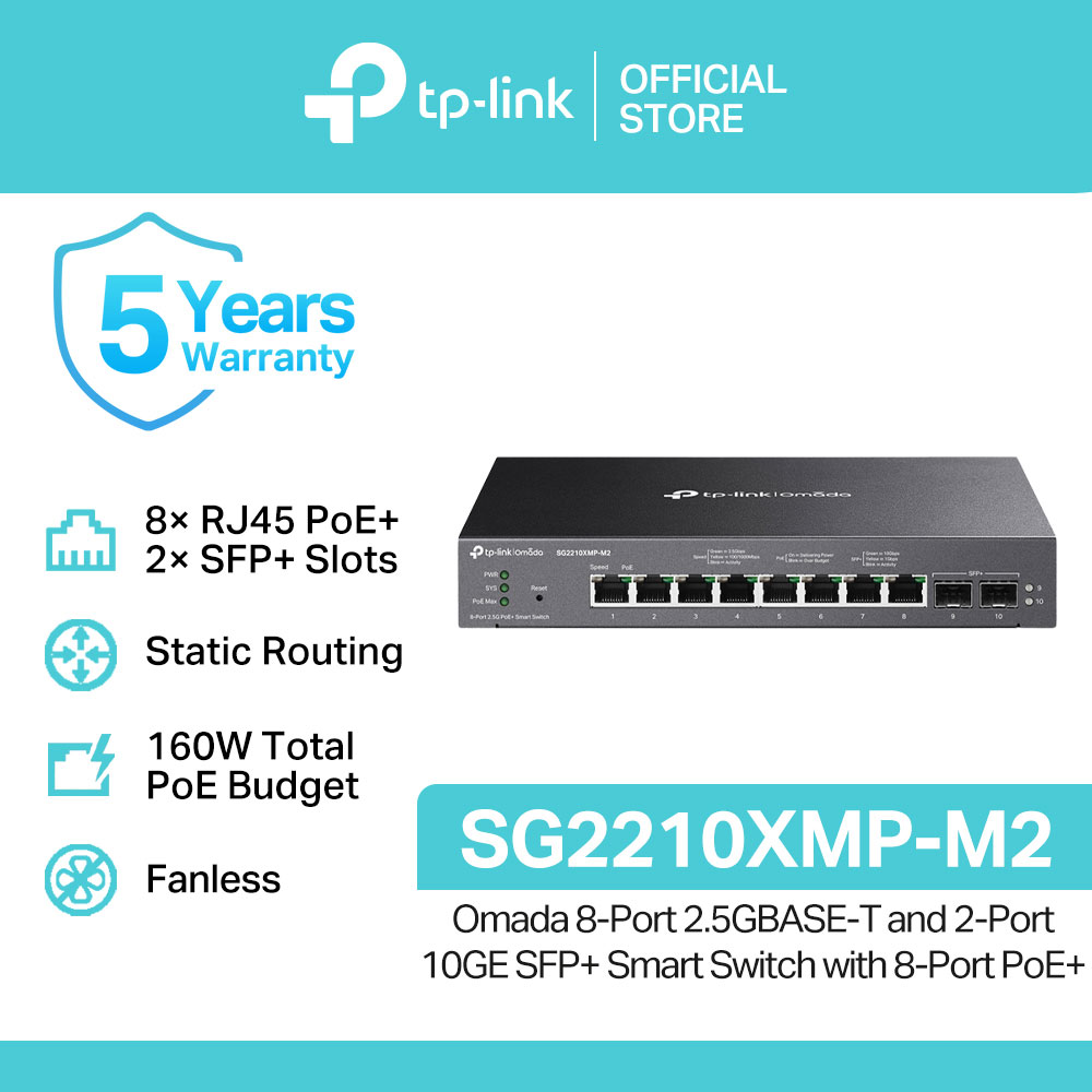TP-Link Official Store / SG2210XMP-M2 / Omada 8-Port 2.5GBASE-T and 2-Port 10GE SFP+ Smart Switch with 8-Port PoE+ Desktop Network Ethernet Switch for Internet