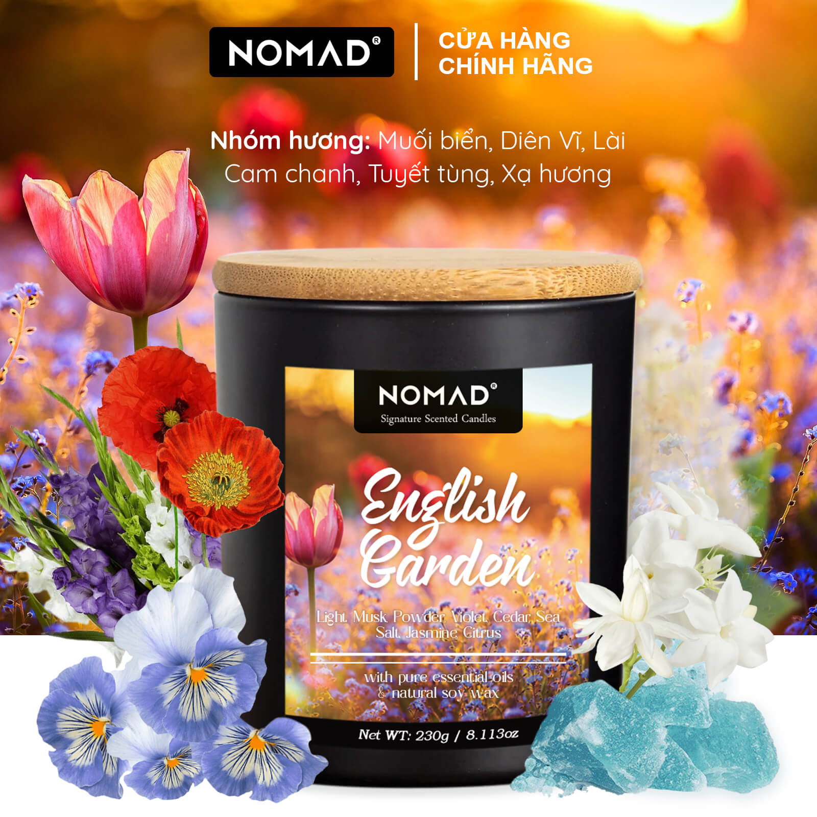 Nến Thơm Cao Cấp Nomad Signature Scented Candle 230g - English Garden