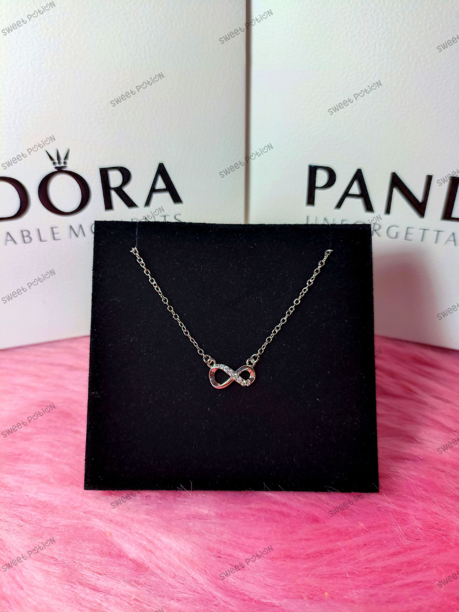 Pandora infinity hallmarked silver necklace. With... - Depop
