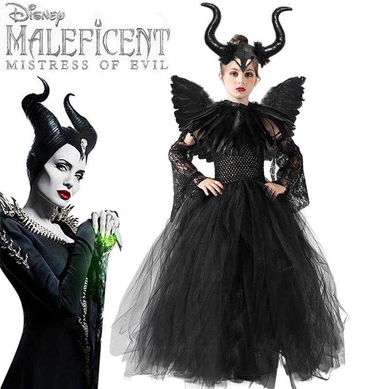 Disney Halloween Costume Maleficent Tutu Dress For Girls Cosplay Evil Queen  Black Mesh Princess Dress Kids Crow Wand Maleficent | Lazada PH