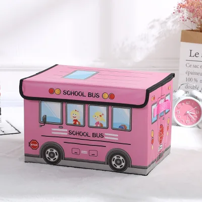 Cartoon style school bus style fabric storage basket Cotton Linen Creative Storage box (1)