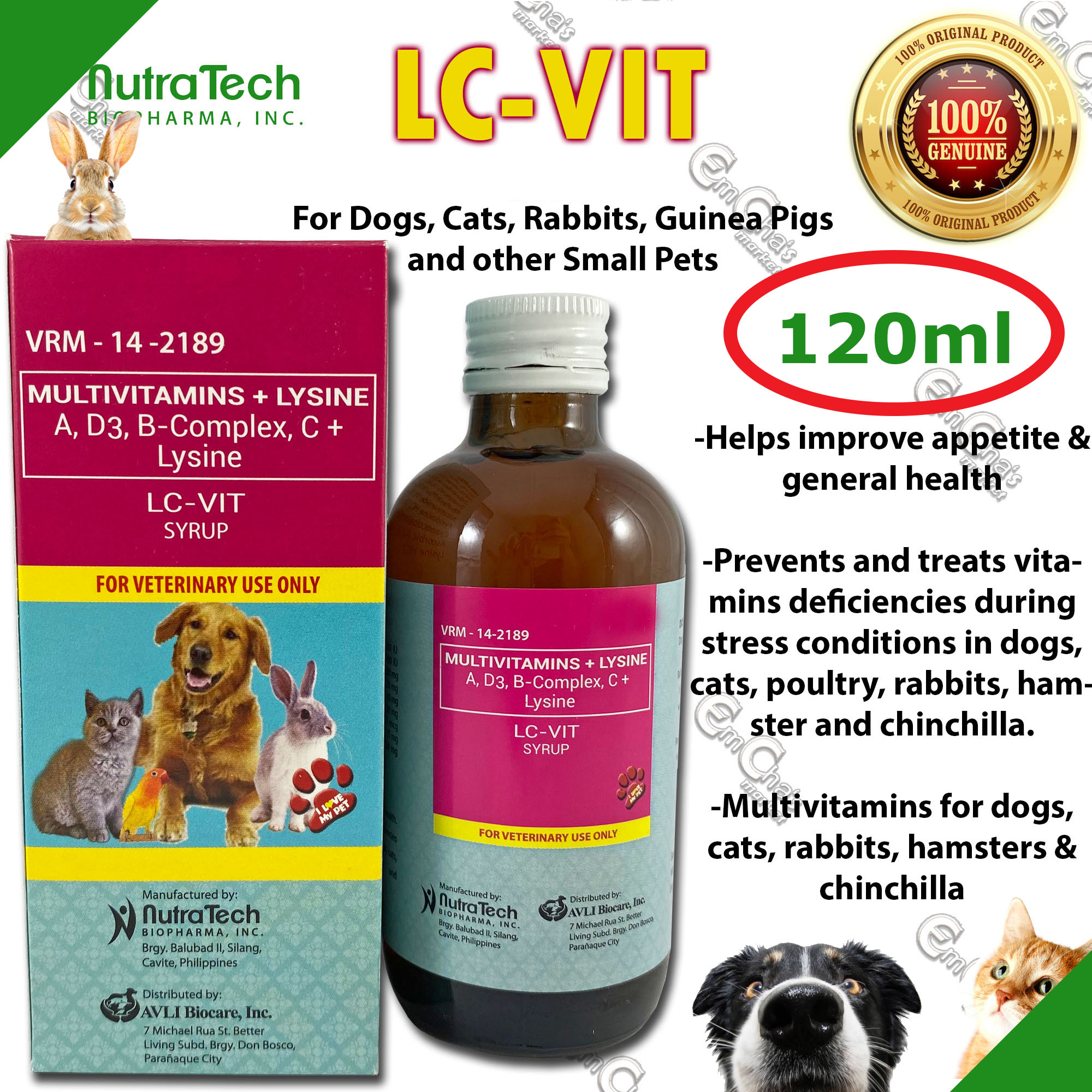 Nutratech LC-Vit 120ml by JTC Multivitamins Syrup for Pets(amed