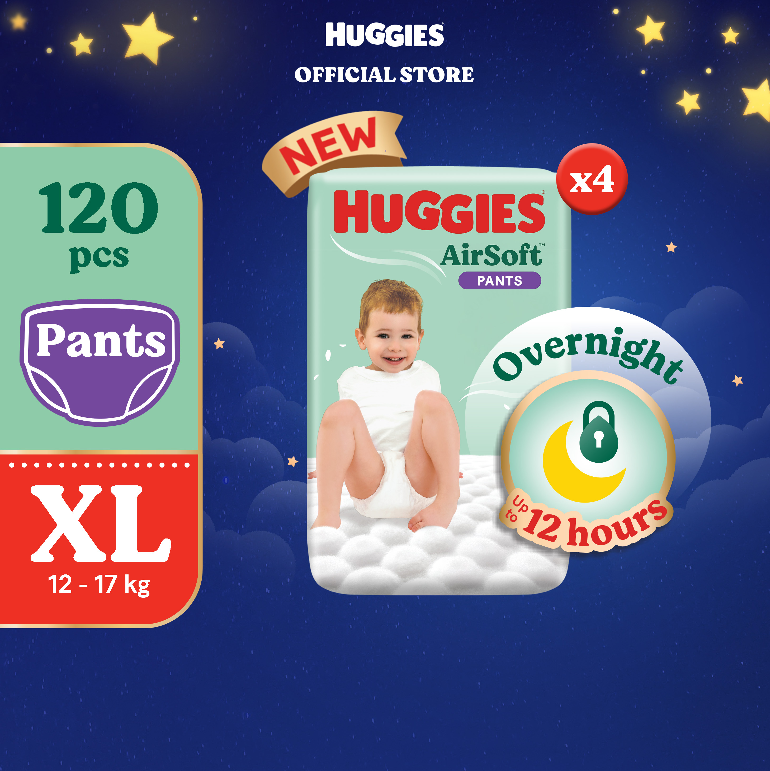 Huggies AirSoft Overnight Pants XL- 30 pcs