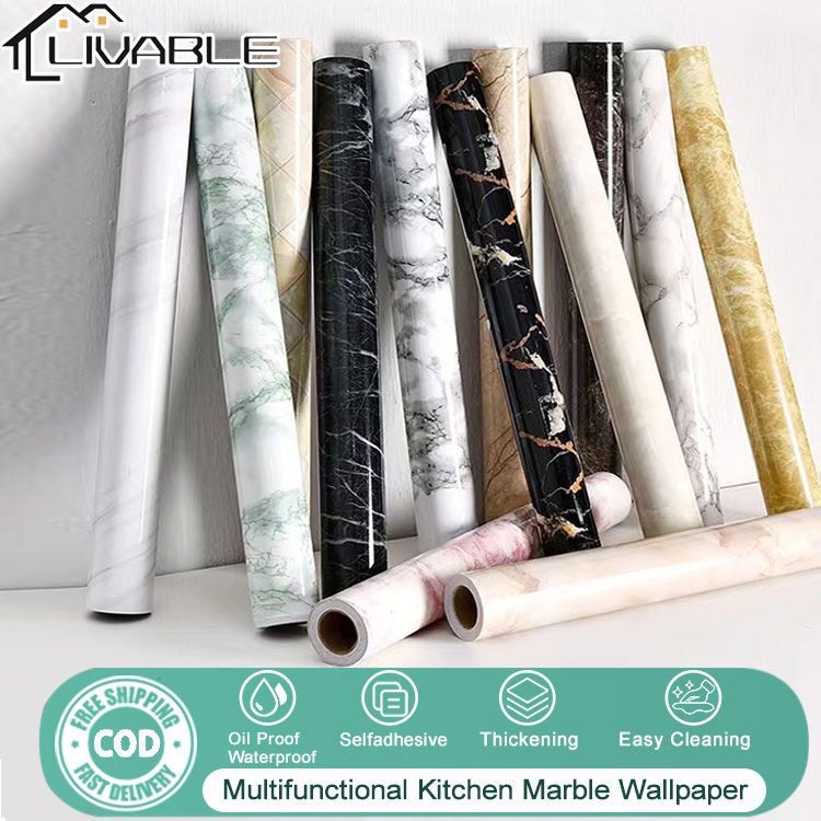 LIVABE Marble Wallpaper Selfadhesive Kitchen Decorate Wallpaper Roll Countertop Waterproof Oil Proof Thickening Stickers
