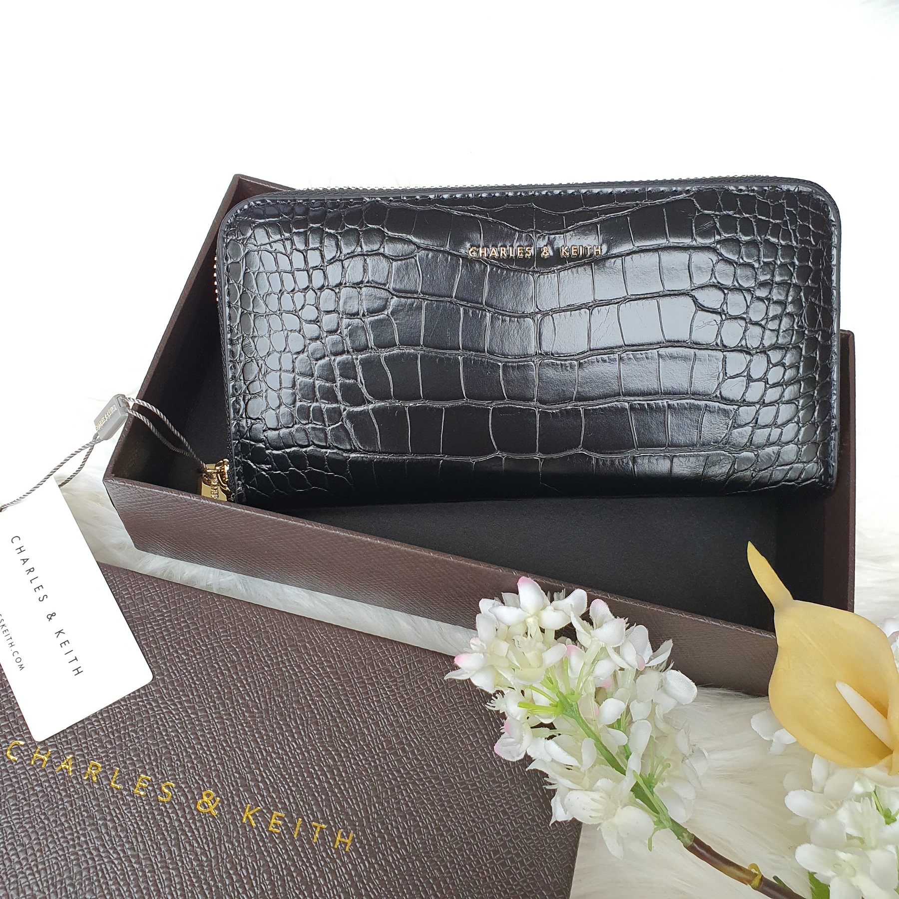 Charles and keith croc effect mini long wallet hot sale