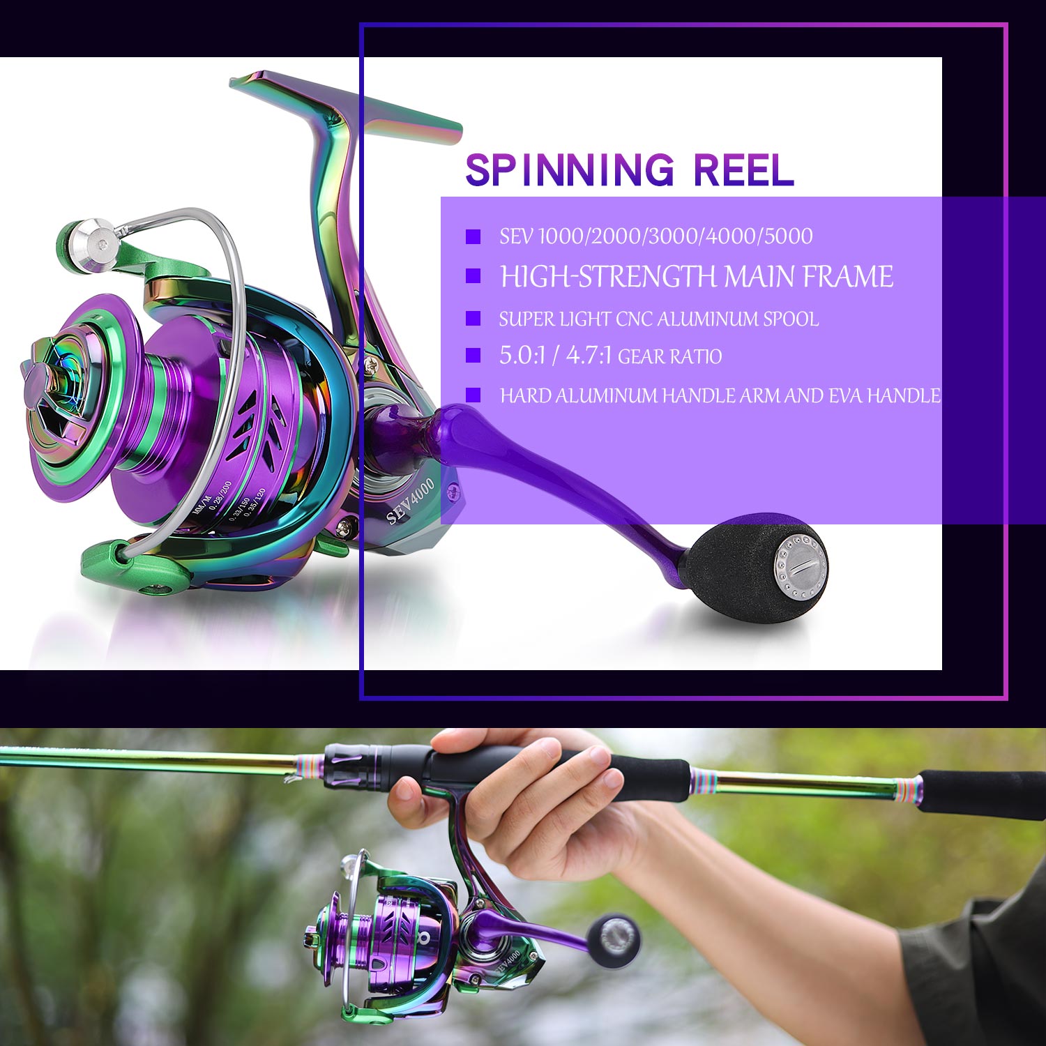 Sougayilang New Colorful 13+1BB Fishing Reel Lightweight CNC Aluminum Spool  5.2:1 Gear Ratio Spinning Reel Carp Fishing Coil