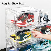 Clear Stackable Acrylic Shoe Organizer with Magnetic Door