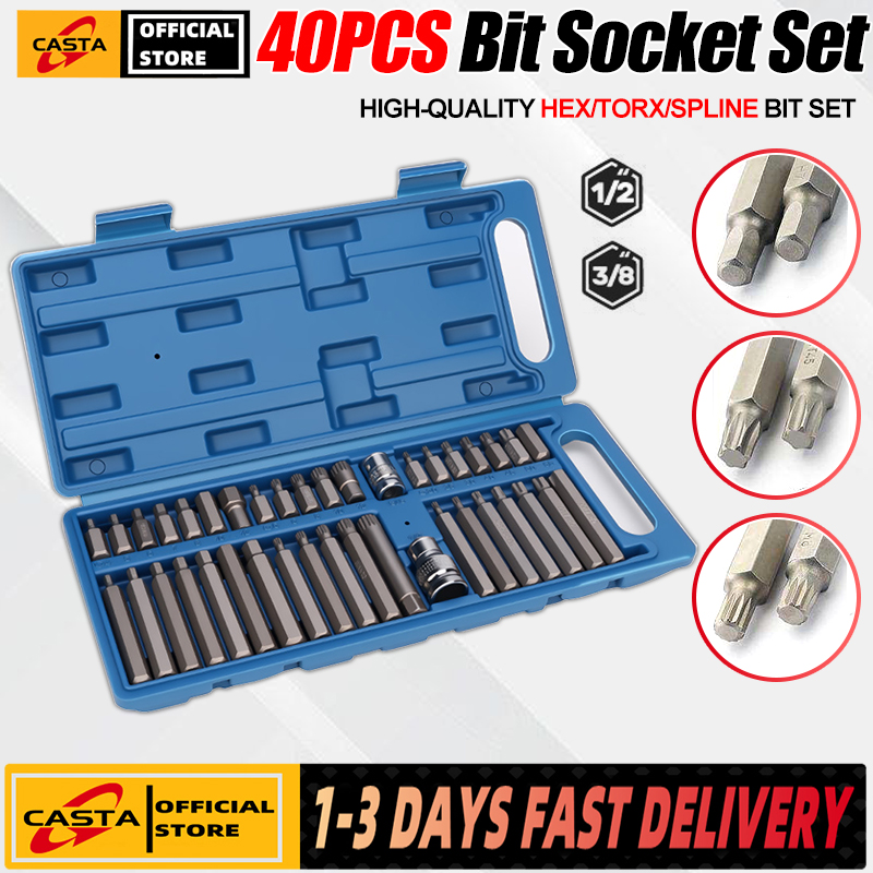 40PCS Allen Key Torx Hex Star Spline Socket Bit 3/8" 1/2" Drive Professional Grade Auto & Motorcycle Mechanic Set