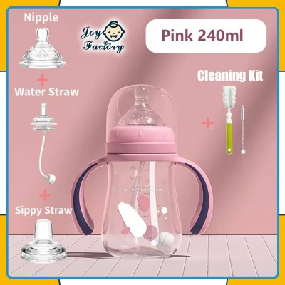 Baby's Bottle 1 Cup 3 Uses Silicone Nipples Sippy Straw Water Straw BPA Free Nursing Bottle Feeding Bottle Water Sippy Cup For Newborn Baby Infant Kids Baby Nursing Feeding Bottle Accessories 240ml 300ml Milk Bottle (15)