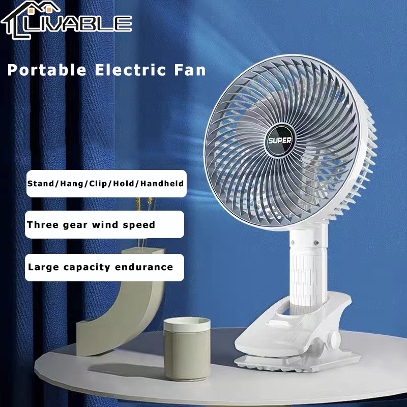 LIVABLE Portable Handheld Fan 3 Gear Mini Electric Fan USB Rechargeable Desk Clip Fan 720°Angle Adjustment Electric Fan - Image 2