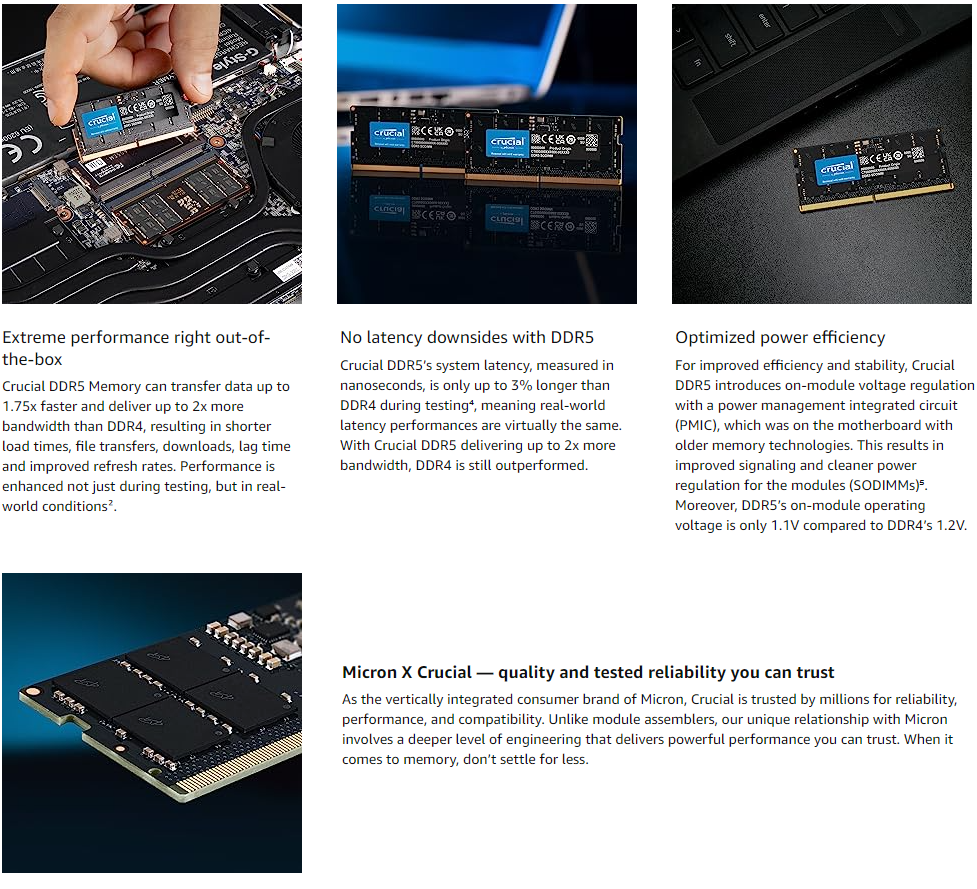 Crucial - DDR5 - module - 16 GB - SO-DIMM 262-pin - 5600 MHz / PC5-44800 -  CT16G56C46S5 - Laptop Memory 