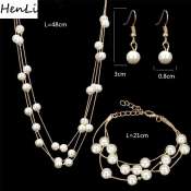 HENLI Bridal Jewelry Set: Necklace, Earrings, and Multilayer Bracelet