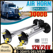 Dual Trumpet Truck Air Horn Kit, 12v-24v, 300db - [