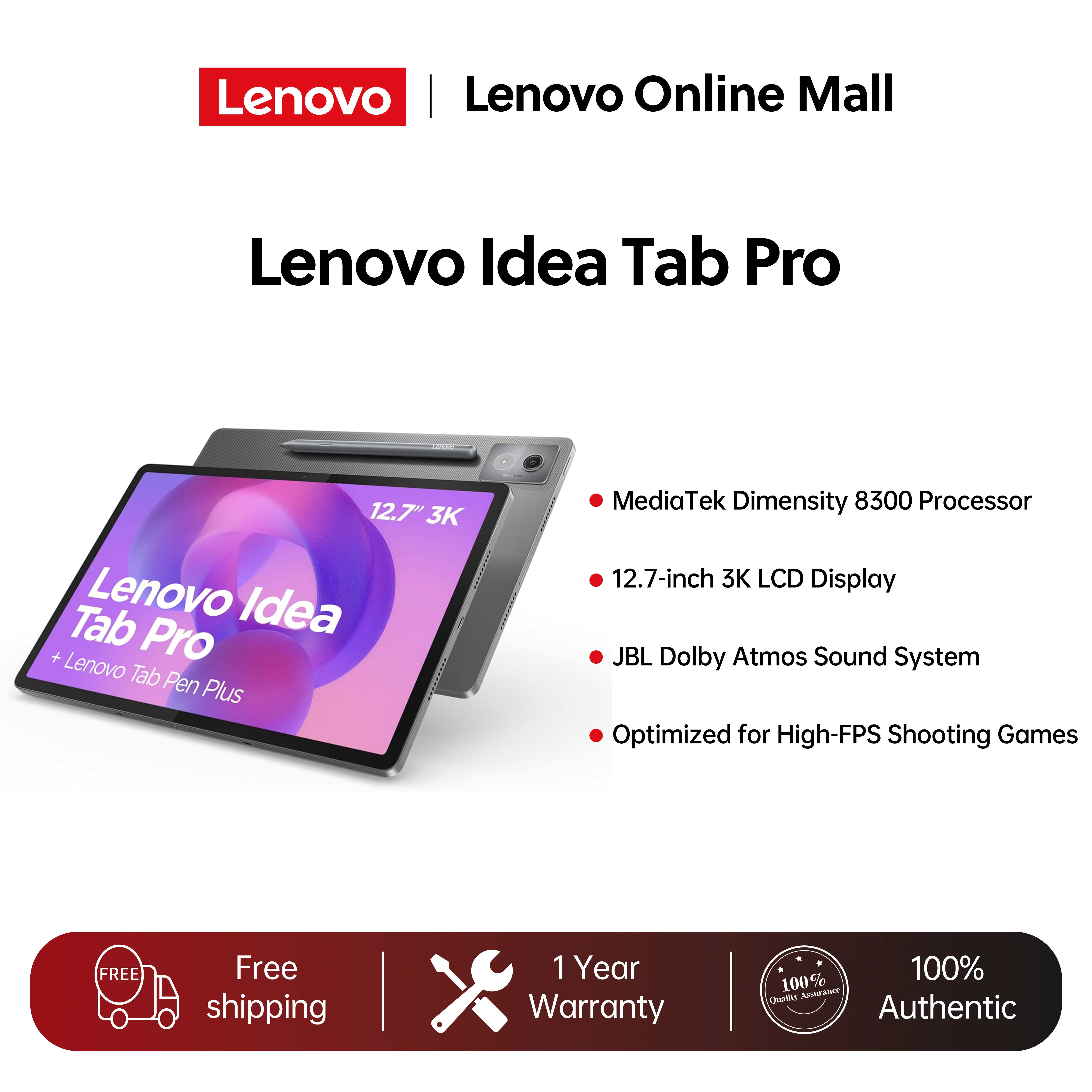 Lenovo Idea Pad Tab Pro 12.7" 3K Tablet - 144Hz Display, MediaTek Dimensity 8300, Wi-Fi 6E, 360Hz Touch, PUBG Certified, 45W Fast Charge, with Tab Pen Plus Presyo 19,999 Piso*Libreng Shipping