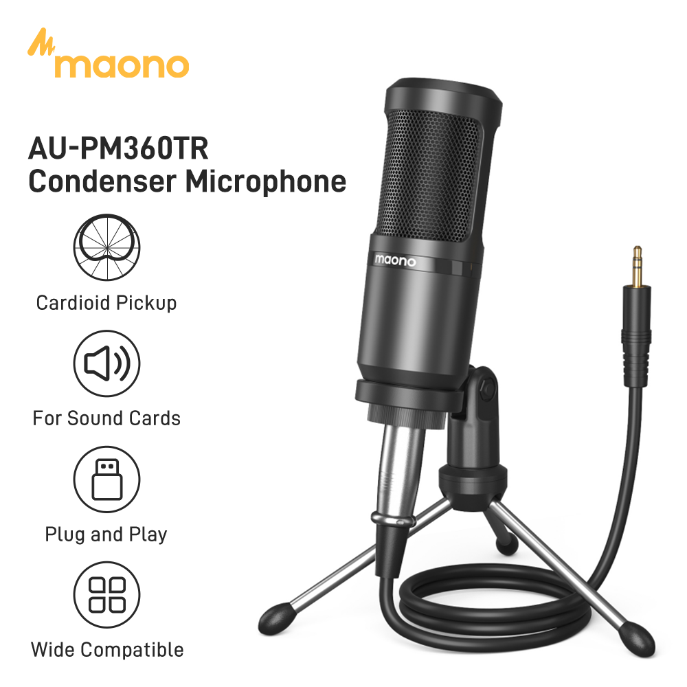 MAONO AU-PM360TR Condenser Microphone Recording PC Mic for Online Teaching Meeting Livestreaming Gaming With Tripod Stand