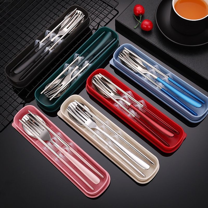 Matte 3-in-1 Metal Cutlery Set for Travel, Stainless Steel