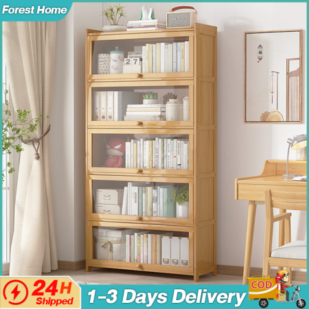 （Ready stock）Cabinet Shelf Organizer Bookshelf Display cabinet Wooden Bookcase 2/3/4/5/6 layer Large Storage Books Shelves Organizer Wooden Bookcase with Door Cabinet books shelves organizer Kitchen Cabinet kitchen shelf