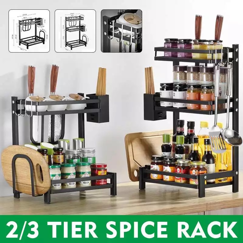 Rack Kitchen Organizer 304 Stainless Steel Standing Spice Rack, Layer  Jars Bottle Kitchen Cabinet Storage Rack Shelf Utensils Holder