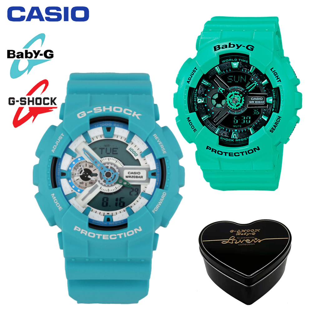 Original G Shock Baby G GA110 BA110 Men Women Sport Watch Couple Set Dual Time Display Water Resistant Shockproof and Waterproof Sports Gshock Babyg Lover Sports Wrist Watches with 4 Years Official St...