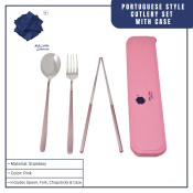 TW-011P Portuguese Style Cutlery Set with Pink Case, Stainless Steel