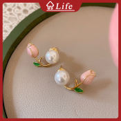 Korean Tulip Pearl Stud Earrings - Spring/Summer Jewelry