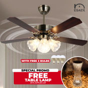 ESAER Vintage Wooden Blades Ceiling Fan with Remote Control