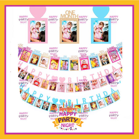 Happy Party Night 12month Baby Monthly Photo Banner 1 Year Anniversary Party Decoration