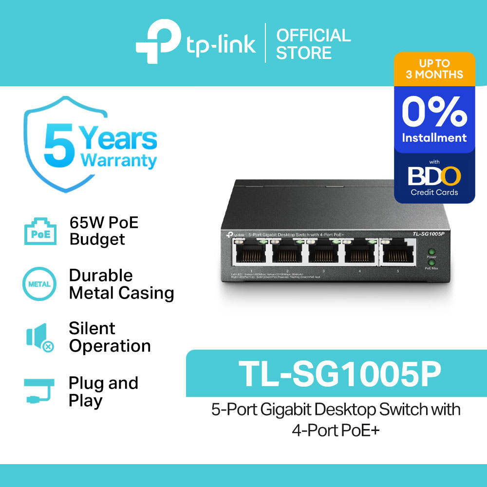 TP-Link Official Store / TL-SG1005P / 10/100/1000 Mbps 5-Port Gigabit with 4-Port PoE+ Desktop Network Ethernet Switch Hub for Internet
