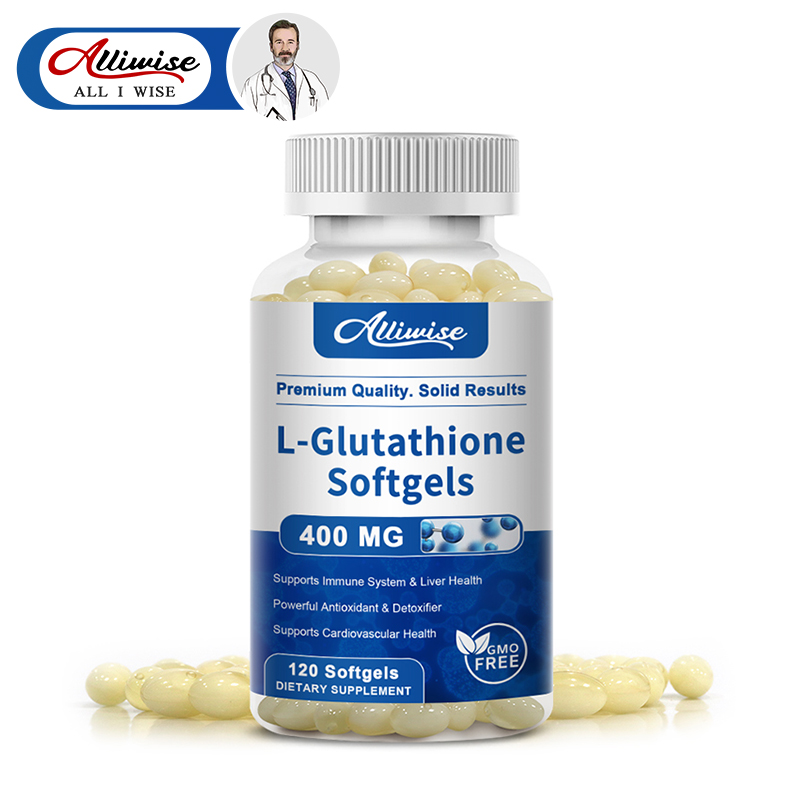 Alliwise Glutathione Softgels 400mg Per Serving Antioxidant Support Immune & Liver Health Skin Complexion Care Non-GMO 120 Softgels Dietary Supplement