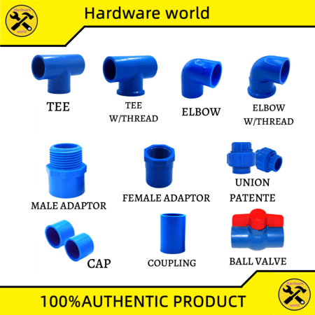 Water Pipe Fittings Pvc Blue Elbow / Tee / Cap / Adaptor / Union Patente / With Thread 1/2", 3/4", 1"