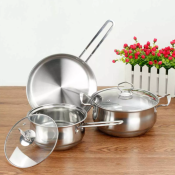 Stainless Steel Induction-Safe Cookware Set with Glass Lid (Brand: ???)