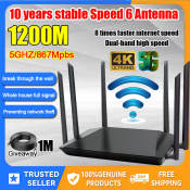 1200Mbps Dual Band WiFi Router with 6 Antennas, Long Range