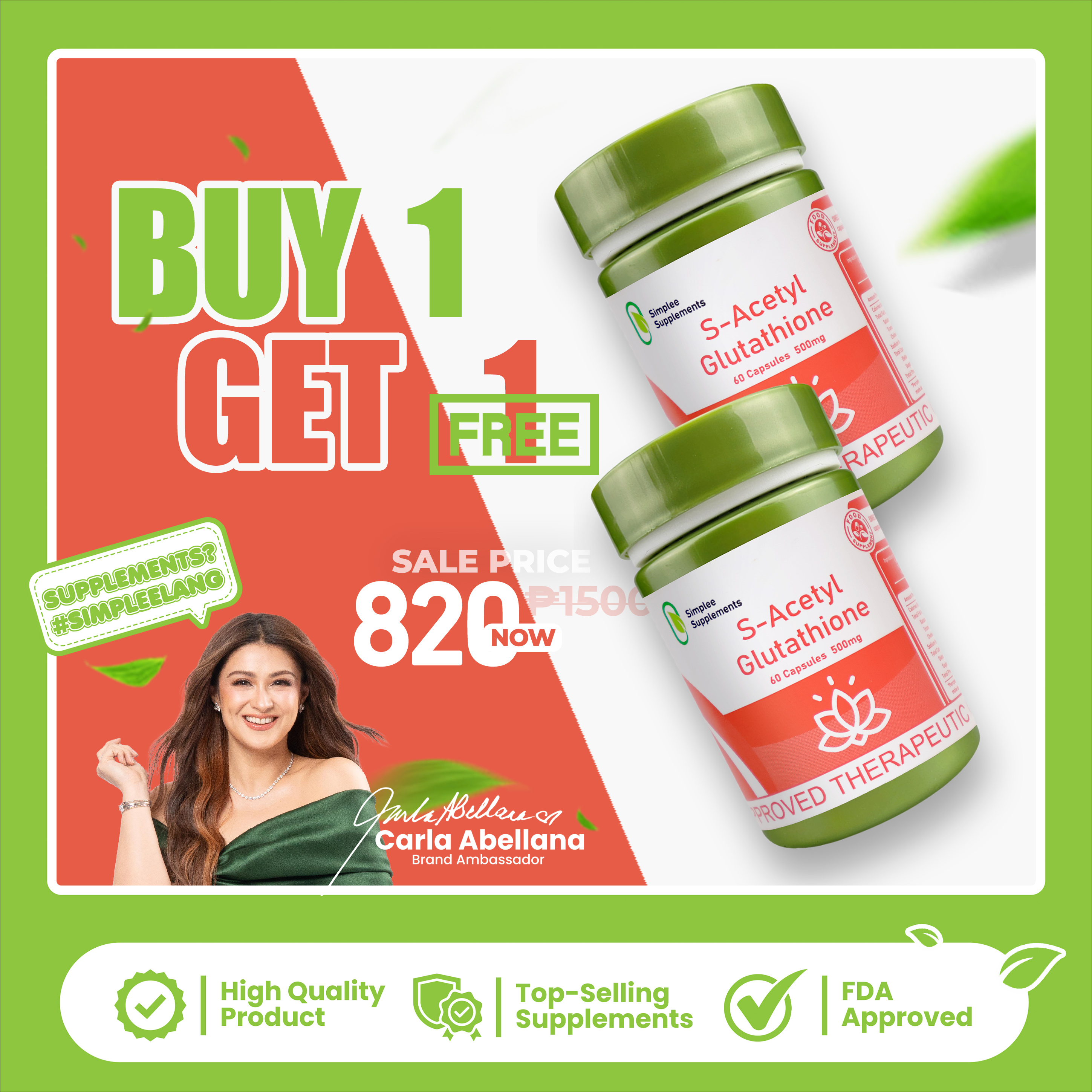 Simplee S-Acetyl Glutathione Capsules 500mg | 60 Capsules  Brightening  Support with Antioxidants & Oral Sunblock | Lazada PH