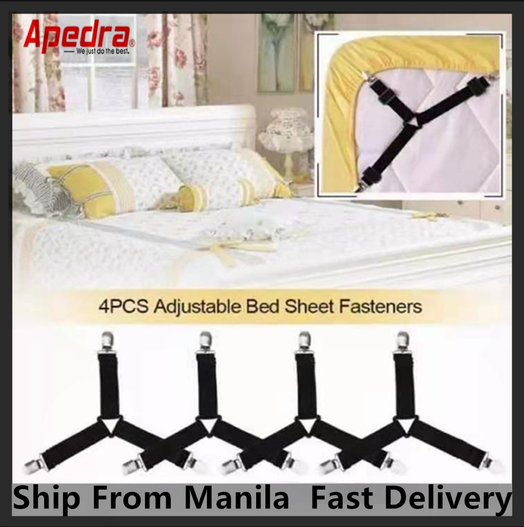 4 PCS Adjustable Bed Sheet Holder Straps Fasteners Elastic Suspenders  Gripper Holder Straps Clip for Bed