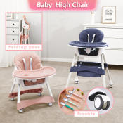 Foldable Baby High Chair with Adjustable Height and Expandable Tray