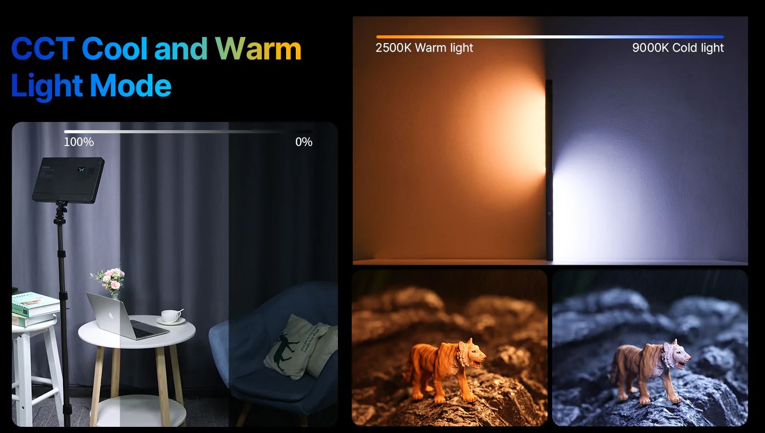 Lampe LED Vidéo/photo 12W - Température Couleur Réglable 2500K-9000K, CRI 95+, Batterie Intégrée - Pour Streaming, Photographie