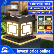 Solar Gate Pillar Light LED Outdoor Lamp with Remote Control