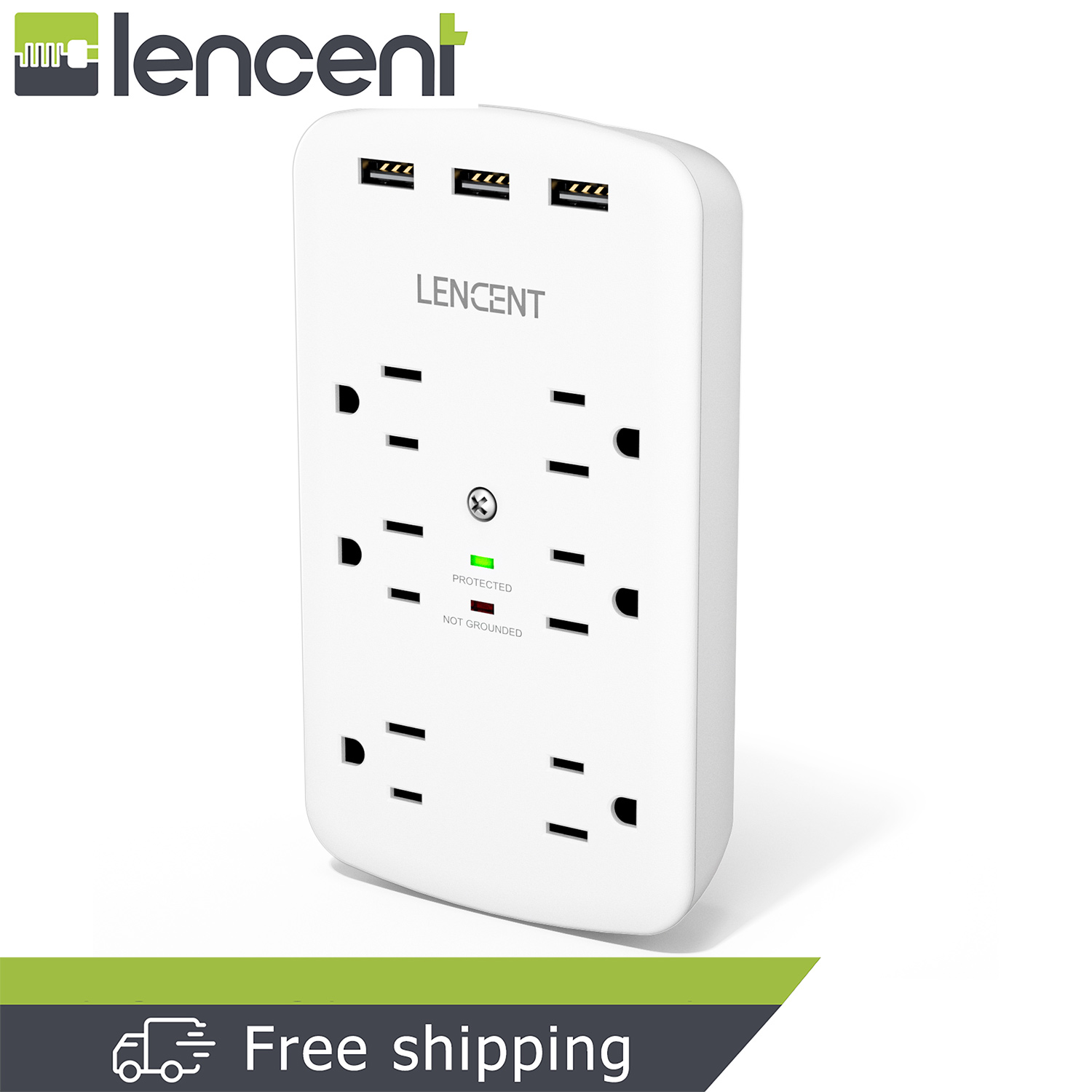 Lencent USB Wall Charger Surge Protector 6 AC Outlet Extender with 3 USB Charging Ports 3 Sided 1728J Power Strip Multi Plug Outlets Wall Adapter Spaced for Home Travel Office ETL Listed | Philippines